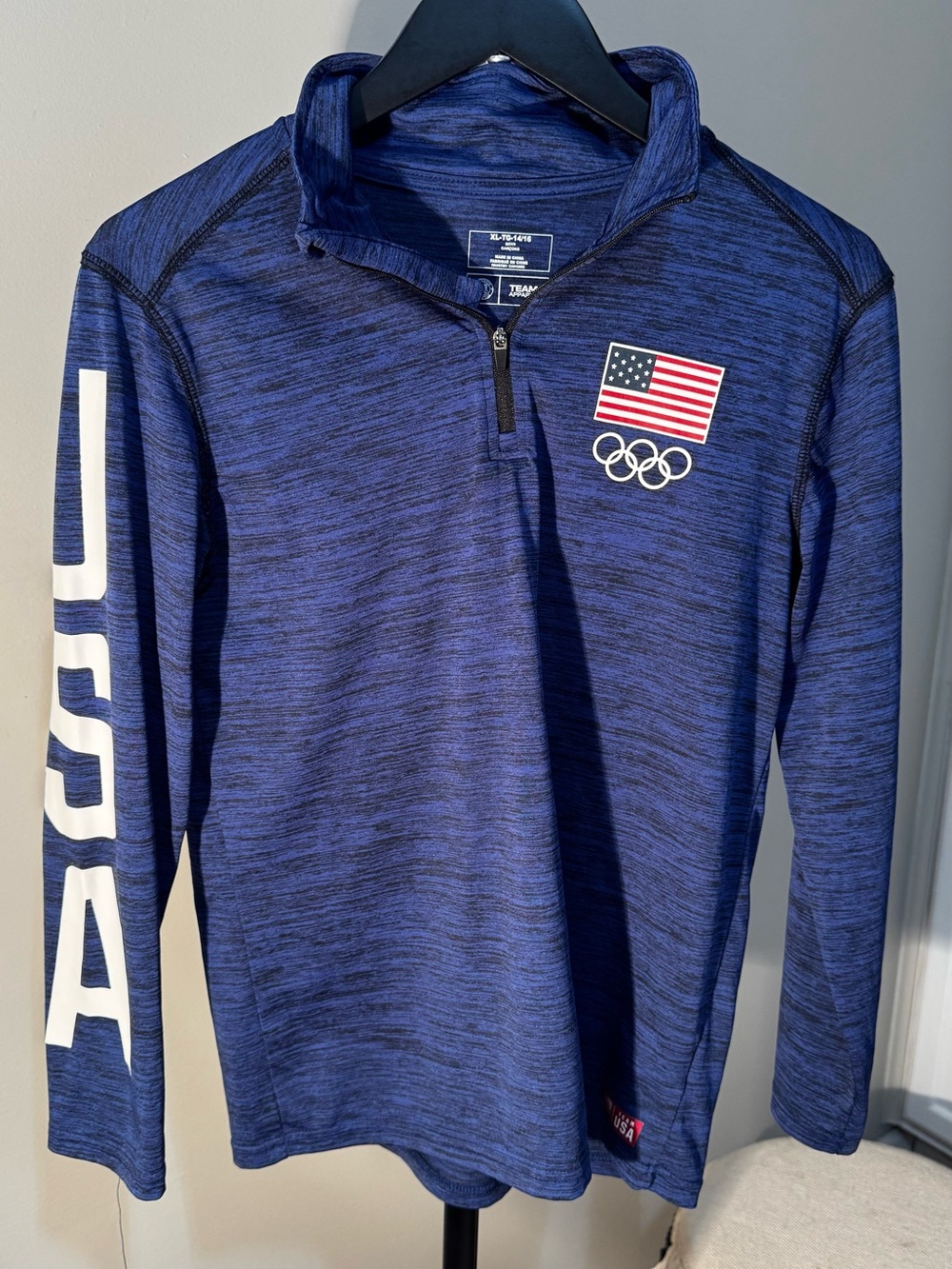 Team USA Olympic Quarter Zip Pullover Youth XL 14/16 Blue Performance